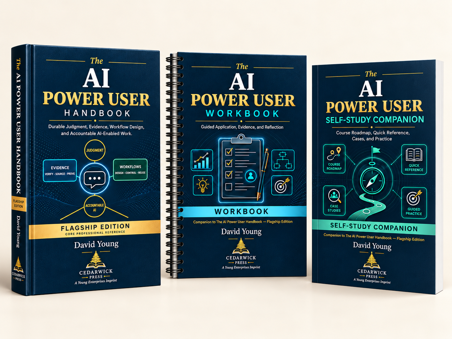 Premium hardcover AI Power User Handbook in physical Self-Study package