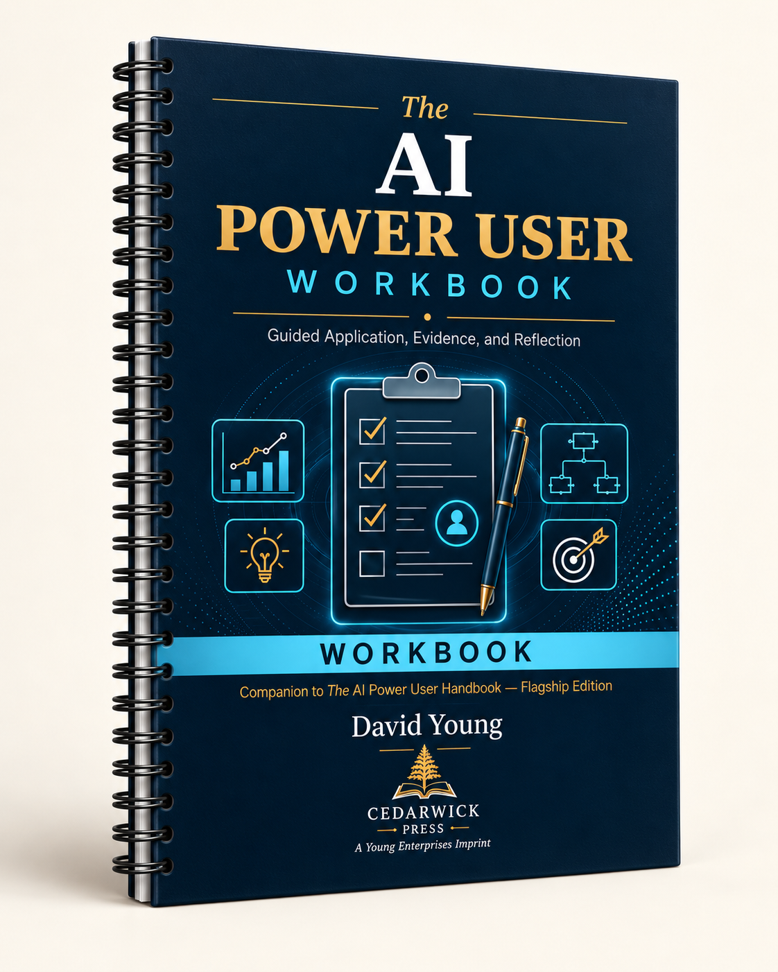 AI Power User Workbook spiral-bound physical presentation